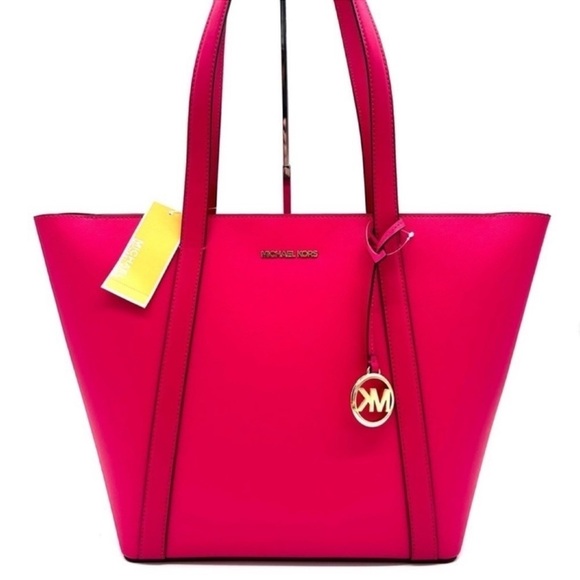 Michael Kors Pratt Large Signature Logo Tote Bag Electric Pink Multi - Picture 1 of 10